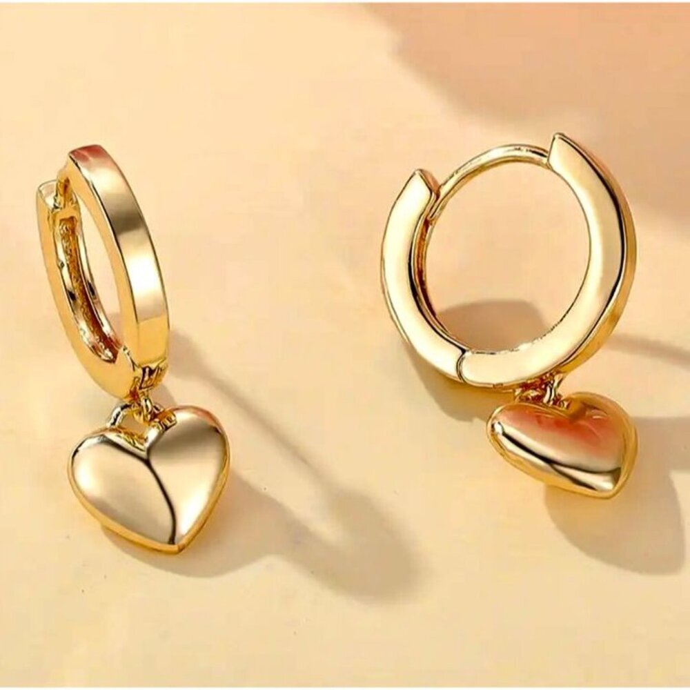 Gold Puffed Heart Earrings - Picture 5 of 6